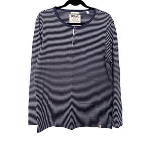 MEXX Women's Blue and White Striped Long Sleeve SZ Large Slim Fit 3 Button Basic